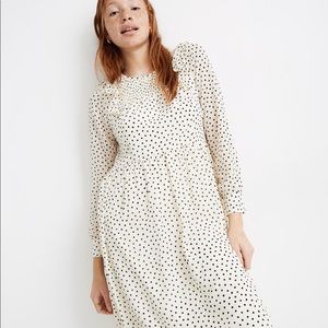 Smocked Ruffle-Shoulder Midi Dress -Inkbrush Dots